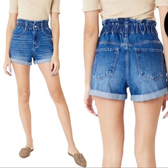 KanCan Ultra High Rise Paperbag Waist Cuffed Hem Denim Shorts Jorts Size Medium - Picture 1 of 7